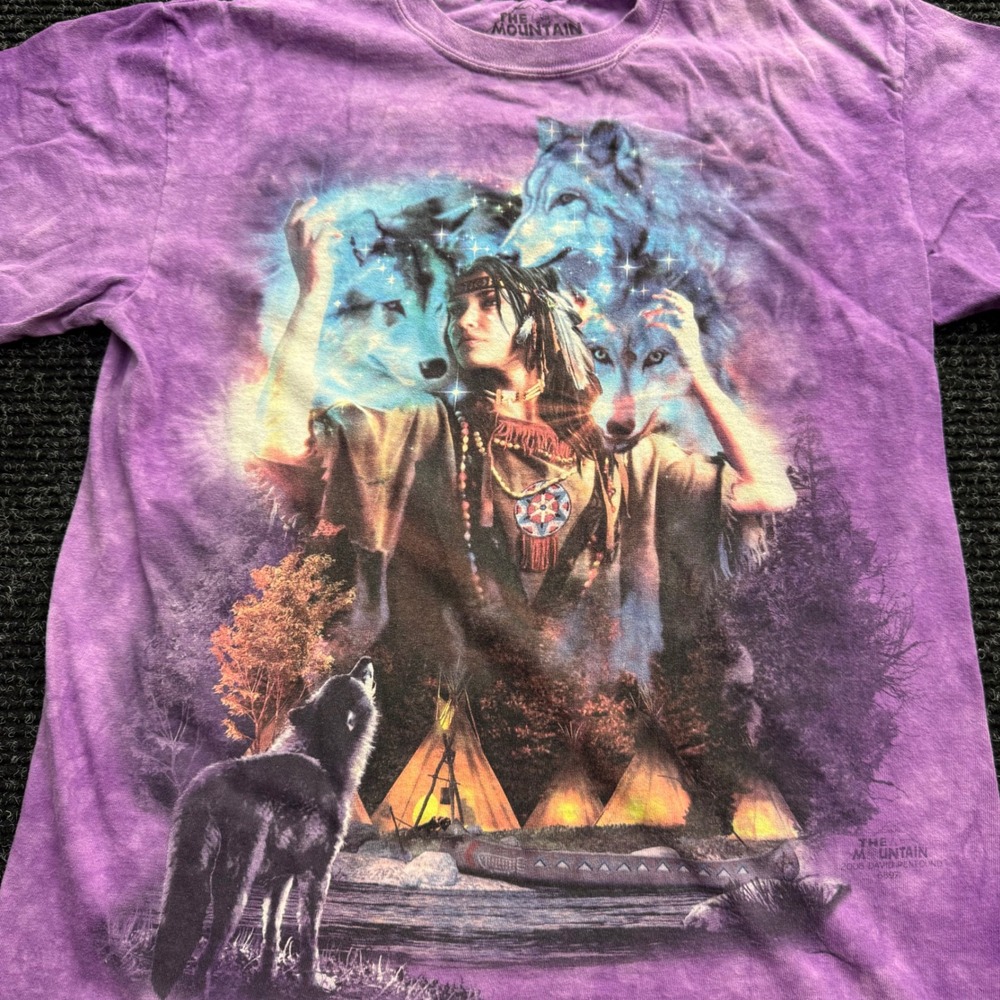The Mountain Purple Tie Dye Wolf Native American Spirit T-Shirt Mens Medium 2008 - Picture 7 of 13